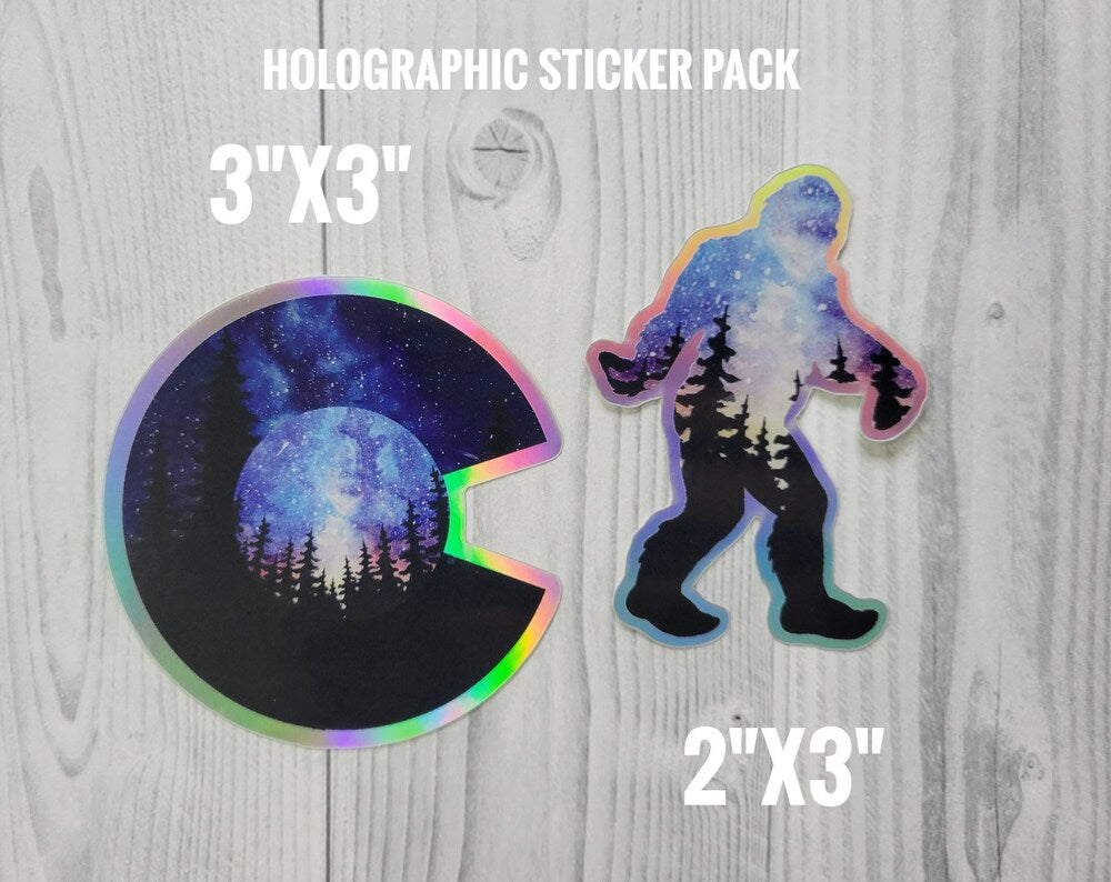 Holographic Milky Way Sticker Pack with Colorado Flag and Bigfoot